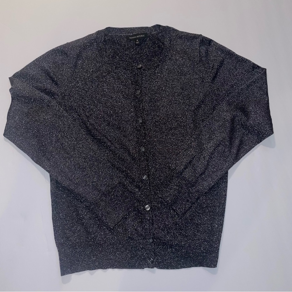 M Banana Republic Merino Metallic Black Cardigan Sweater